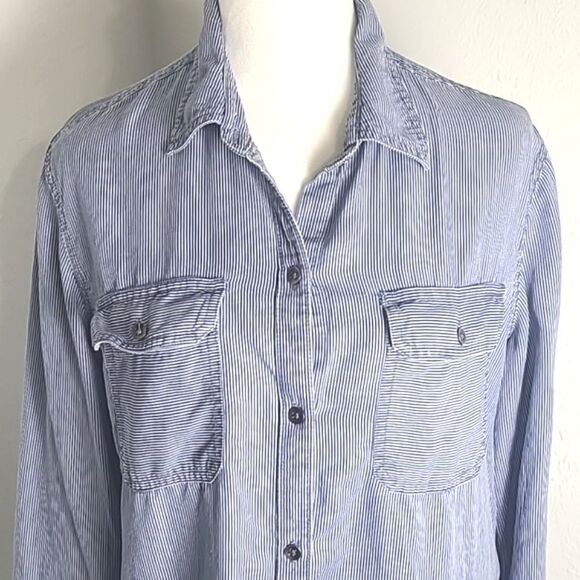 Chaps Blue & White Pinstripe Buttondown Shirt, Size XL - Picture 2 of 10